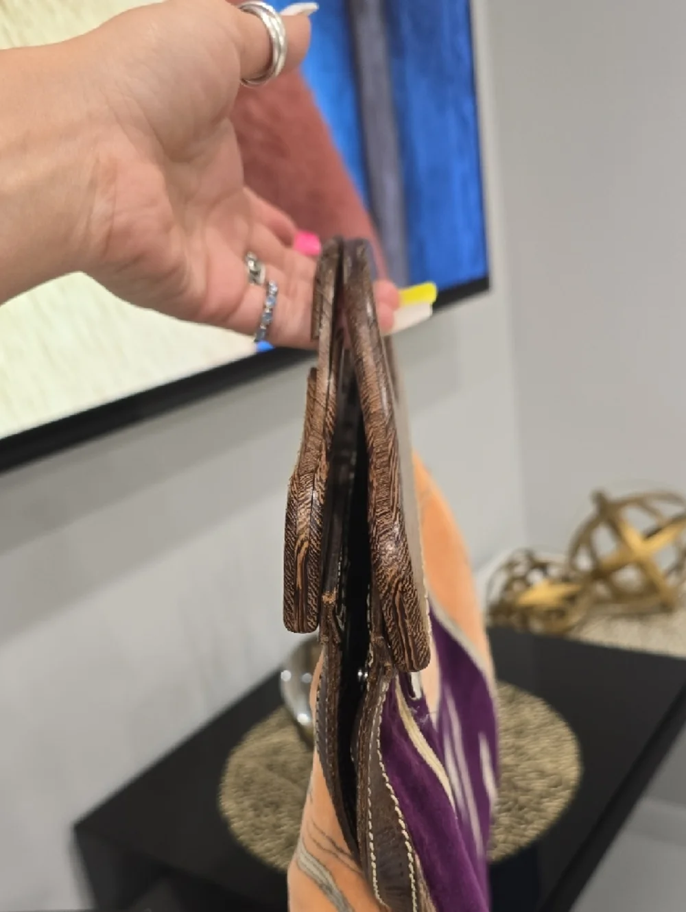 Miu Miu Rare 2023 Runway  Orange and Purple Velvet Tote with Wooden Handle - Picture 14 of 16